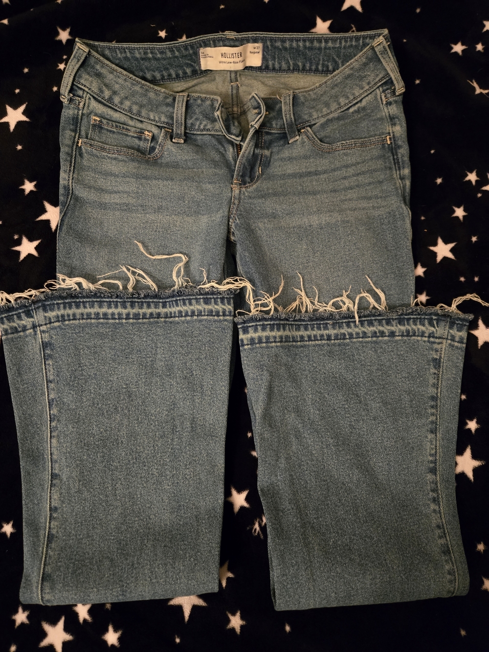 Hollister Women's Light Blue Distressed Hem Wide-Leg Jeans